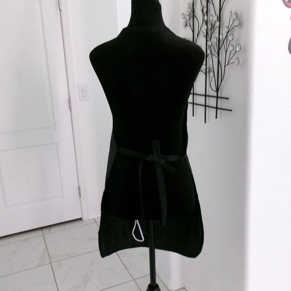 New Black Batik Green Gold Metallic Fuchsia Pink Over the Head Apron Pockets - Picture 11 of 12